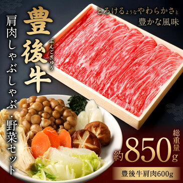 【ふるさと納税】豊後牛 肩肉 しゃぶしゃぶ用 600g 野菜 セット 総重量約850g 牛肉 白ネギ 春菊 しめじ えのき茸 人参 椎茸 白菜 鍋 お肉 冷凍 国産 大分県産 九州 送料無料