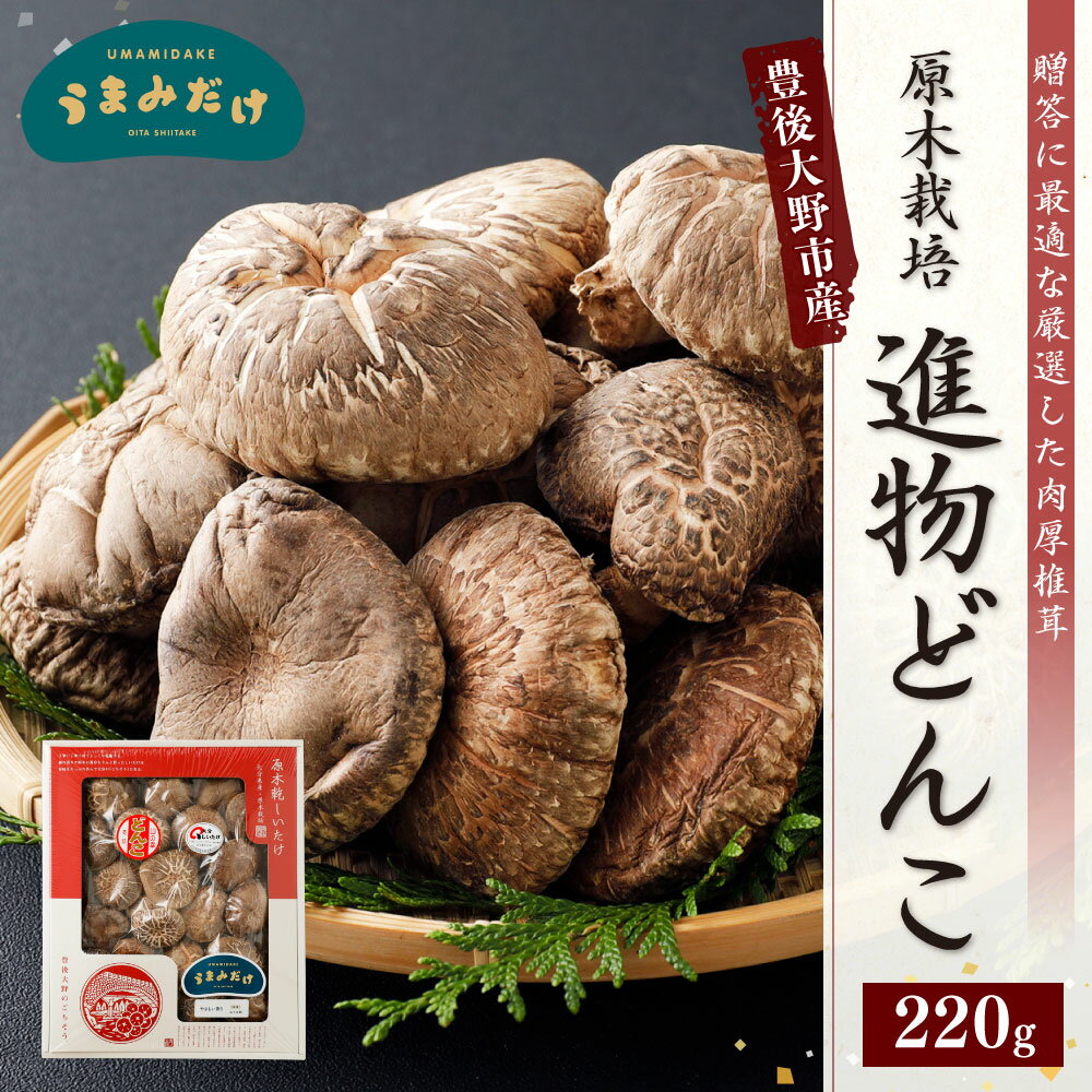 【ふるさと納税】進物どんこ 220g 大分県豊後大野市産 うまみだけ 椎茸 しいたけ どんこ 干ししいたけ 九州 原木栽培 化粧箱入り 熨斗・包装対応可 ギフト 贈り物 送料無料