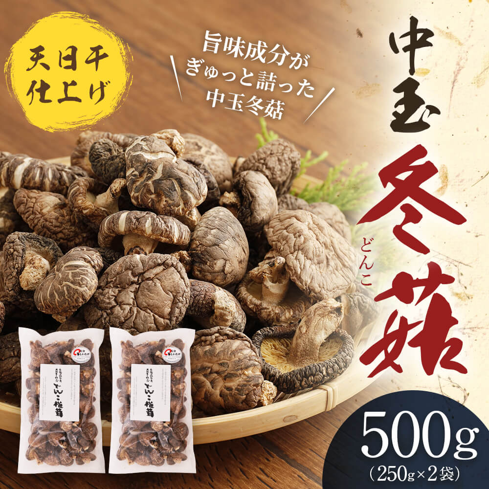 【ふるさと納税】天日干 中玉どんこ 500g（250g×2袋） 乾燥椎茸 干しシイタケ しいたけ 九州産 豊後大野市産 送料無料