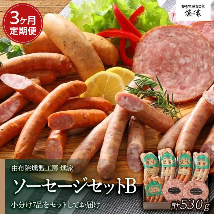 【ふるさと納税】【定期便 全3回】【由布院燻製工房 燻家】ソーセージセットB 計530g×3回＜小分け7品をセットしてお届け＞ | 小分け ポークウインナー あらびきウインナー 詰め合わせ グルメ おつまみ 朝食 返礼品 お取り寄せ 湯布院 由布院 ゆふいん