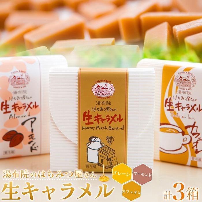 22位! 口コミ数「0件」評価「0」【湯布院のはちみつ屋さん】国産蜂蜜を使用した3種の生キャラメル （プレーン・カフェオレ・アーモンド）各12粒入り 計3箱 | 蜂蜜専門店 ハ･･･ 