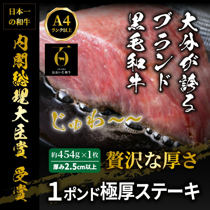 【ふるさと納税】おおいた和牛 1ポンド 454g 極厚 ステーキ 【頂】内閣総理大臣賞受賞 肉のエアーズロック 豊後牛 4等級以上 和牛 黒毛和牛 霜降り 厚切りステーキ ローストビーフ モモ ウデ バーベキュー 焼肉 アウトドア キャンプ 送料無料