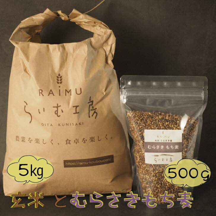 【ふるさと納税】らいむ工房のむらさきもち麦500gと玄米5kg