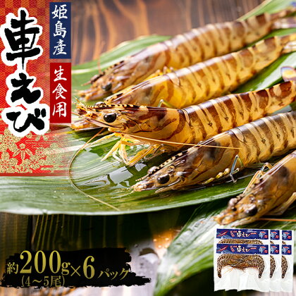 生食用 凍眠 凍結 姫島 車えび ( 養殖 ) 約 200 g ( 4尾 ～ 5尾 ) × 6 パック A3