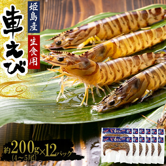 生食用 凍眠 凍結 姫島 車えび ( 養殖 ) 約 200 g ( 4尾 〜 5尾 ) × 12 パック A6