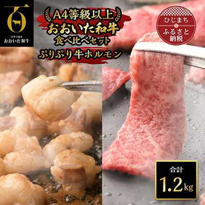 おおいた和牛食べ比べセット&ぷりぷり牛ホルモン(合計1.2kg)