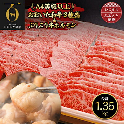 【ふるさと納税】おおいた和牛3種盛&ぷりぷり牛ホルモン(合計1.3kg) 焼くだけで本格焼き肉の味【配送不可地域：離島】【1112604】