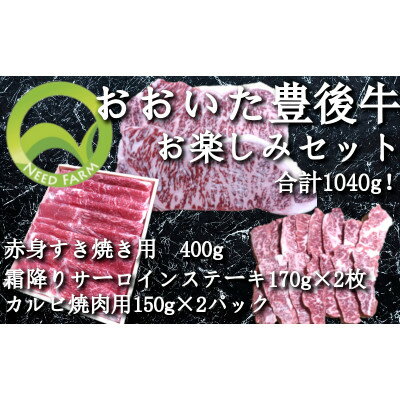 54位! 口コミ数「0件」評価「0」おおいた豊後牛 お楽しみセット(カルビ焼肉・赤身すき焼き・サーロインステーキ)【配送不可地域：離島】【1395461】