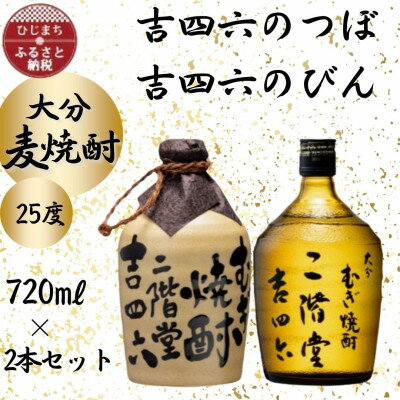 二階堂 吉四六 焼酎 【ふるさと納税】大分むぎ焼酎　二階堂吉四六つぼと吉四六びん25度(720ml)2本セット【1455121】