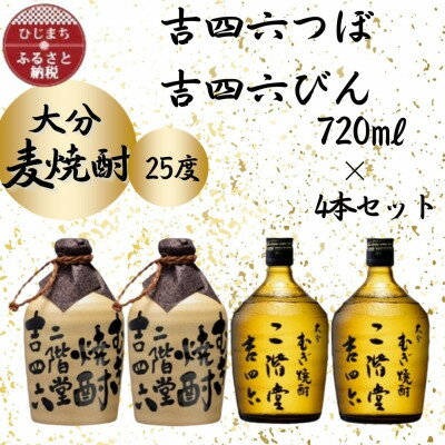 大分むぎ焼酎　二階堂吉四六つぼ2本と吉四六びん2本25度(720ml)4本セット【1455764】