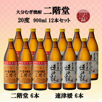 大分むぎ焼酎　二階堂6本と速津媛6本20度(900ml)12本セット【1494113】