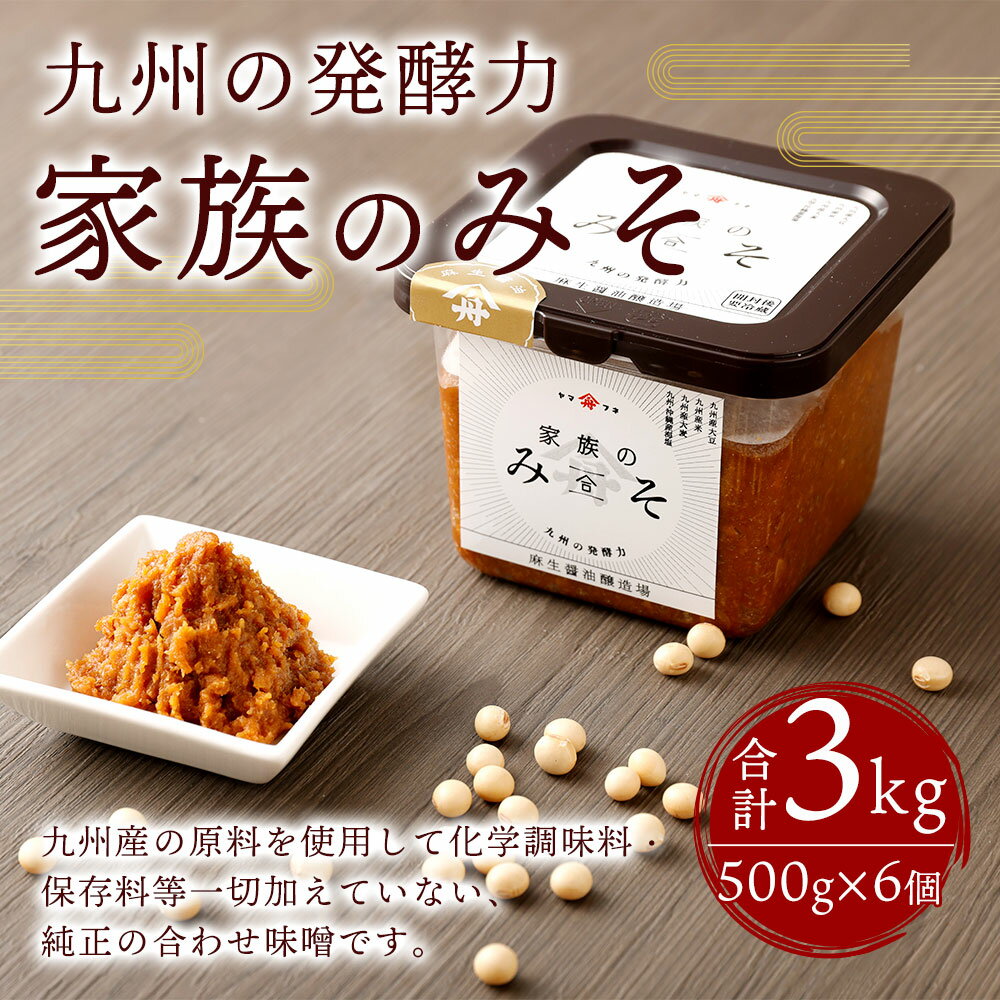 【ふるさと納税】【九州の発酵力】家族のみそ 合計3kg 500g×6個セット 味噌 みそ 合わせ味噌 調味料 セット 化学調味料・保存料不使用 送料無料