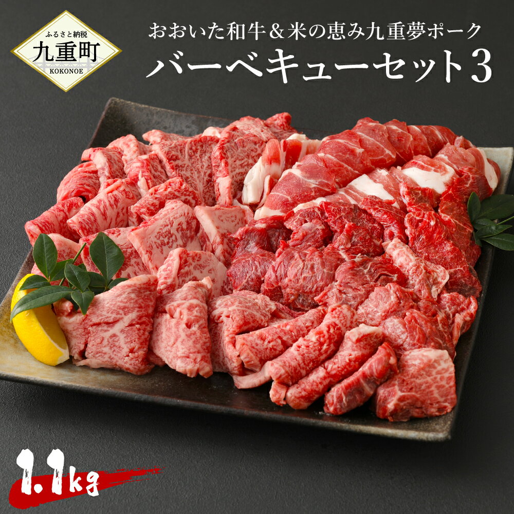 【ふるさと納税】おおいた和牛＆米の恵み九重夢ポークバーベキューセット3 合計1.1kg 牛ヒレ 牛ロース 牛上カルビ 牛赤身 豚バラ バーベキュー BBQ 焼肉 焼き肉 お肉 肉 国産 九州産 大分県産 冷凍 送料無料