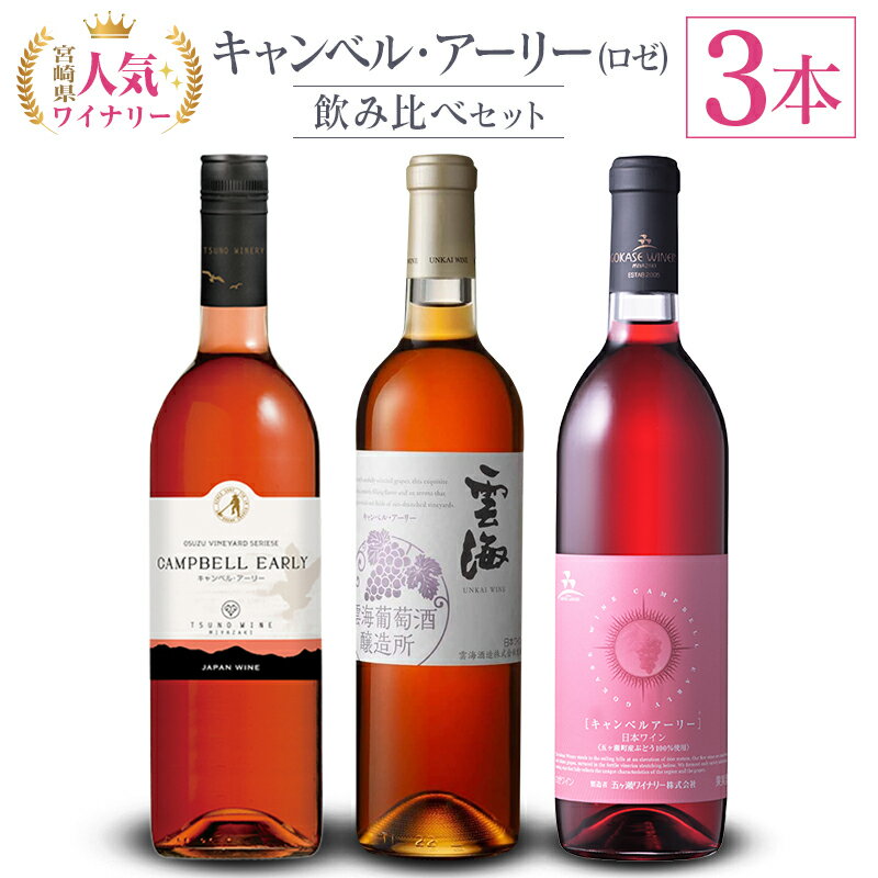 【ふるさと納税】「宮崎県産ワイン」キャンベルアーリーロゼ　3つの醸造所飲み比べ 3本セット