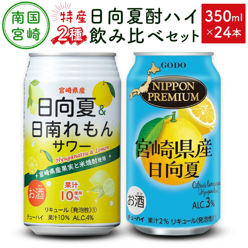 南国宮崎県特産「日向夏」でつくった酎ハイ 2種飲み比べセット 350ml×24本