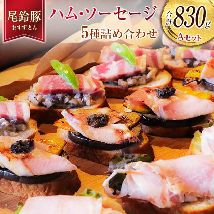 【PREMIUM PORK】 尾鈴豚 ハム ソーセージ 詰め合わせ 合計830g 5種 Aセット 宮崎県産