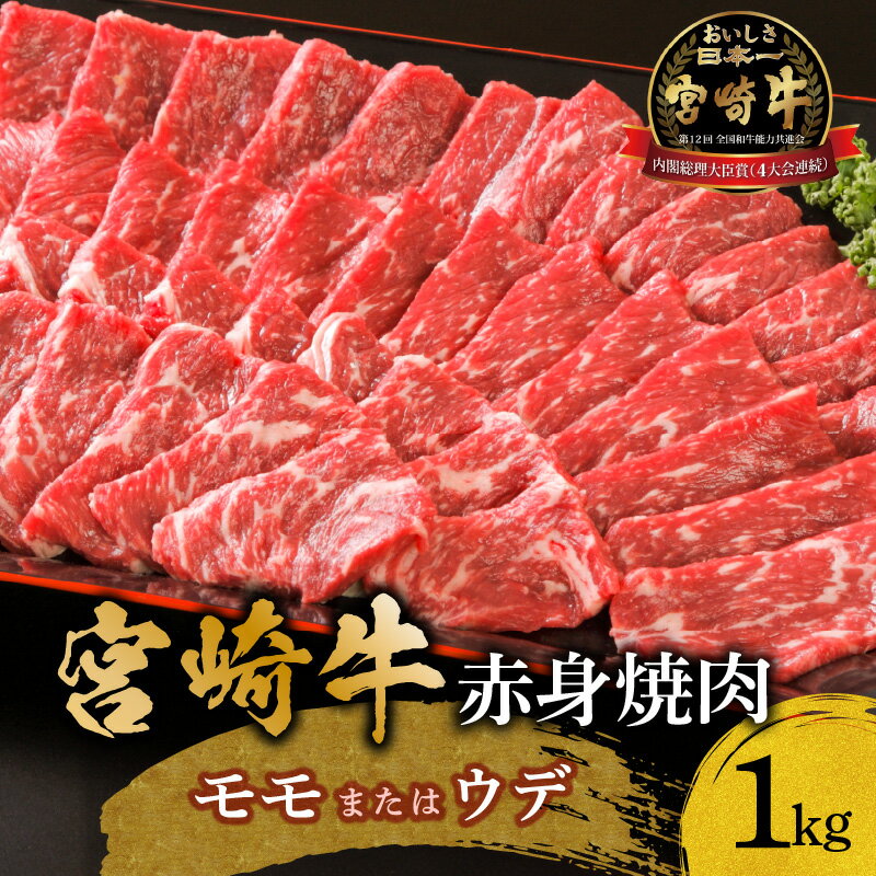 【ふるさと納税】宮崎牛赤身焼肉1kg 牛モモ 牛ウデ 牛肉 