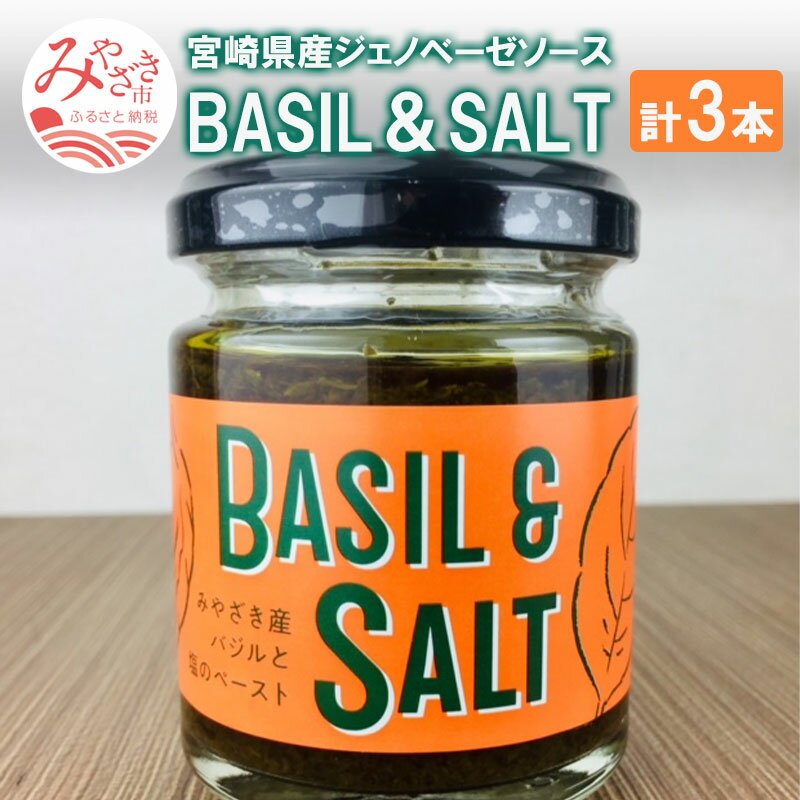 【ふるさと納税】BASIL＆SALT 3本 セット 宮崎産バジル バジルソース オリーブオイル 食塩 シンプル ピザトースト 料理 アレンジ ジェノベーゼソース 宮崎県 宮崎市 送料無料