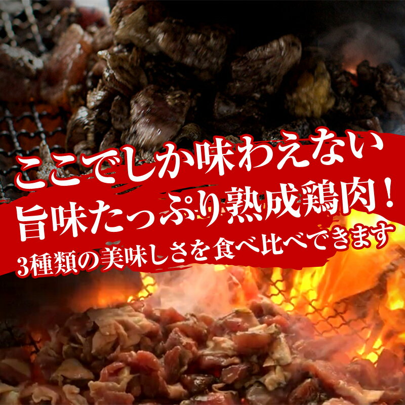 【ふるさと納税】＜宮崎名物＞熟成 鶏肉 炭火焼き 3種 セット 合計8パック 旨味 種鶏もも 若鶏肩 若鶏ハラミ 焼き立て 急速冷凍 お肉 国産 食品 畜産物 宮崎県 宮崎市 送料無料