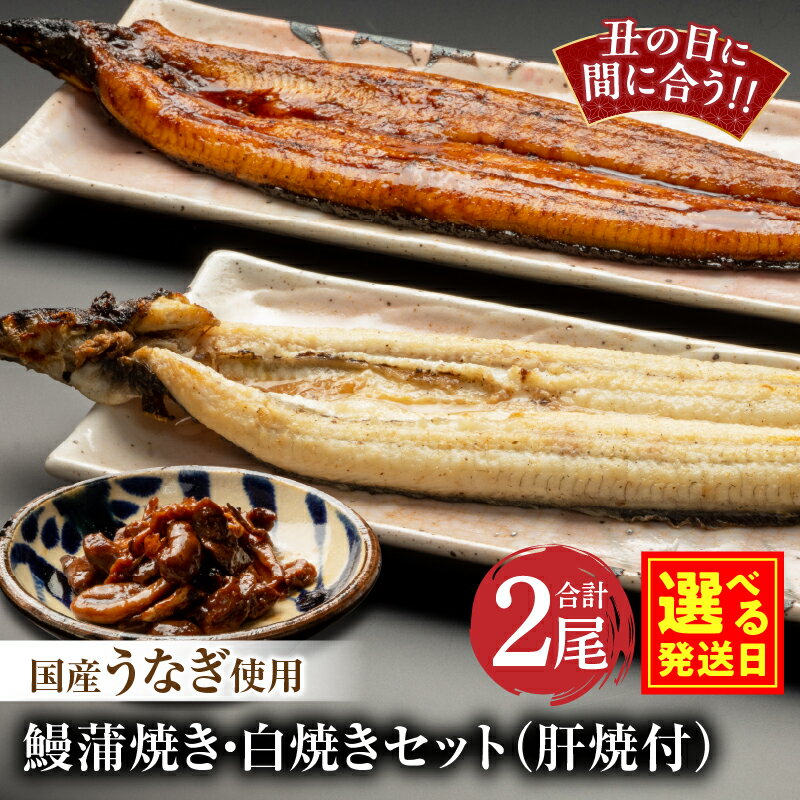 【ふるさと納税】《丑の日に間に合う！》 国産うなぎ使用　鰻蒲焼き・白焼きセット（156〜180g×各1尾）肝焼付（30g×2） 蒲焼き 堪能 白焼き 長焼 贈り物 肝焼き お吸い物 たれ さんしょう お土産 宮崎県 宮崎市 送料無料