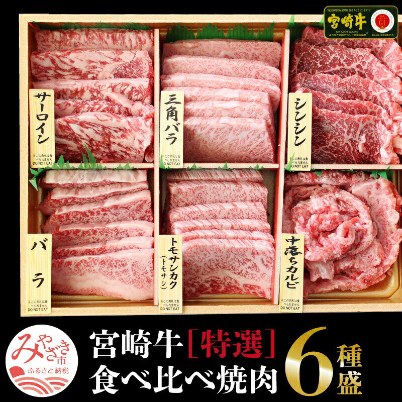 宮崎牛 特選 食べ比べ 6種盛り 600g(100g×6) 最高級 黒毛和牛 オススメ 部位 焼肉用 ロース カルビ 赤身 お肉 国産牛 食品 畜産物 宮崎県 宮崎市 送料無料