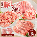 【ふるさと納税】宮崎県産 豚ロース・豚バラ・豚肩ロース しゃぶ 各300g×1 豚こま切れ 400g ミヤチク 黒毛和牛 こま切れ 300g 合計1.6kg 宮...