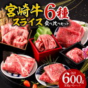 【ふるさと納税】宮崎牛 スライス 6種 食べ比べ セット 合計600g ミヤチク 牛肉 お肉 食品 ヒレ ロース 肩ロース バラ モモ ウデ 赤身 脂身 濃厚 すき焼き しゃぶしゃぶ 宮崎県 宮崎市 送料無料 お肉