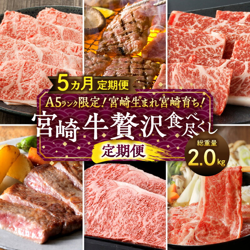 【ふるさと納税】A5ランク 限定 宮崎生まれ 宮崎育ち 宮崎牛 贅沢 食べ尽くし 定期便 総重量2.0kg 4大..