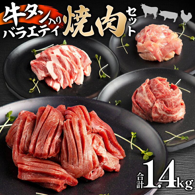 宮崎県産牛豚鶏&牛タン 焼肉セット 計1.4kg 牛バラ 豚肩ロース 鶏モモ 牛タンスライス 焼肉 バーベキュー 冷凍 お肉 国産牛 食品 畜産物 宮崎県 宮崎市 送料無料