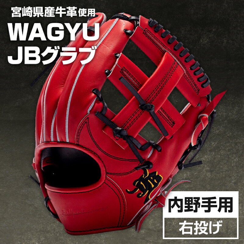 宮崎県産牛革使用 WAGYU JB 硬式用 グラブ 内野手用 JB-004(パワーオレンジ/右投げ用) マルチ袋 ハンドリング 小ぶりサイズ 内野手用グラブ 手口レース 逆巻き 受注生産 全国和牛能力共進会 内閣総理大臣賞 宮崎県 宮崎市 送料無料