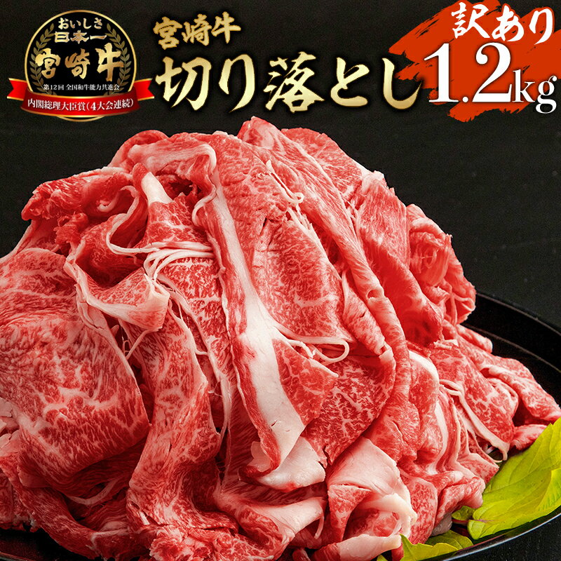 [訳あり]宮崎牛 こま切れ 計1.2kg(400g×3パック) お肉 和牛 食品 牛肉 赤身 ジューシー 甘い脂 プレミアム 形 カット部位 大きさ 不揃い 宮崎県 宮崎市 送料無料