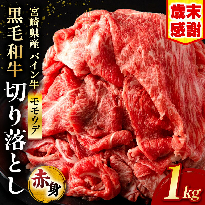 【ふるさと納税】【歳末感謝・期間限定】宮崎県産 黒毛和牛 パイン牛 赤身 切り落とし (モモウデ) 250g×4袋 合計1kg お肉 牛肉 食品 牛しゃぶ　すき焼き 万能肉 赤身肉 小分け 宮崎県 宮崎市 送料無料