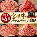 【ふるさと納税】【定期便】全4回 宮崎牛 バラエティー定期便 定期 牛肉 肉 お肉 国産牛 ブランド牛 牛 国産 カルビ 切り落とし ミンチ モモ スライス ひき肉 焼肉 しゃぶしゃぶ すき焼き BBQ 料理 アレンジ 使い勝手 パック 食品 精肉 肉加工品 宮崎県 宮崎市 送料無料