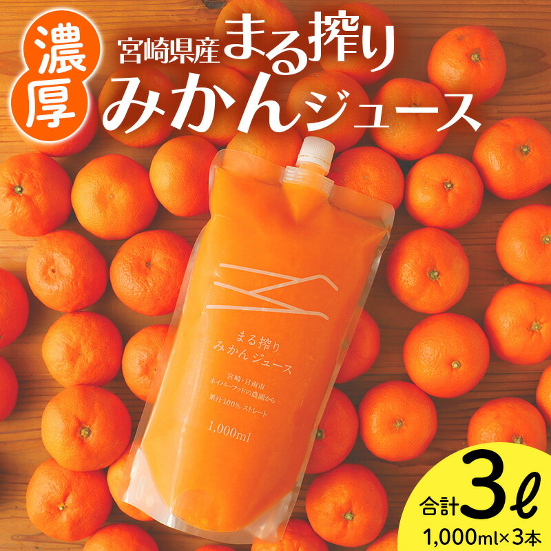 【ふるさと納税】宮崎県産 まるごとみかんジュース 1,000ml×3本 計3L ＜糖度11度以上！＞ 濃厚 みかん ジュース まる搾り β-クリプトキサンチン 14.5mg （100gあたり） 贅沢 清涼感 さわやかな香り 果汁 ジューシー 宮崎県 宮崎市 送料無料