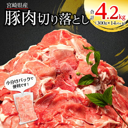 宮崎県産 豚肉 切り落とし 合計4.2kg (300g×14パック) 小分け モモ肉 ウデ肉 弾力 歯ごたえ 冷凍 使いやすい カレー 豚汁 肉じゃが グルメ お取り寄せグルメ 宮崎県 宮崎市 送料無料