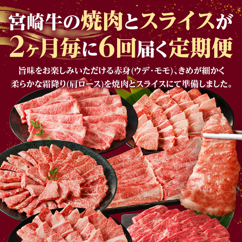 【ふるさと納税】宮崎牛 定期便 6回 焼肉 すきしゃぶ 定期 定期的 牛肉 肉 お肉 牛肩ロース 牛ウデ 牛モモ スライス 焼肉 牛肉定期便 赤身 赤身肉 霜降り 霜降り肉 焼肉用 スライス 小分け 使い勝手 料理 おかず 焼きしゃぶ すきしゃぶ しゃぶしゃぶ 宮崎県 宮崎市 送料無料
