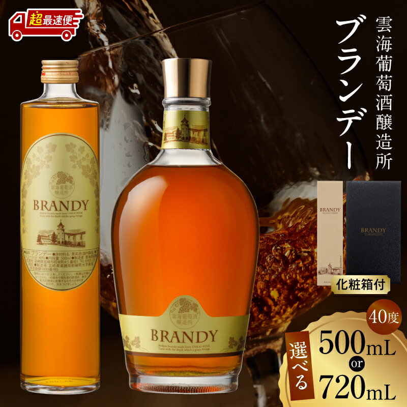[熨斗対応・ギフト包装][1週間以内発送][選べる内容量]雲海葡萄酒醸造所 ブランデー 40度 国産 国産ブランデー 酒 洋酒 お酒 アルコール 果実酒 蒸留酒 瓶 贈答用 贈り物 ギフト プレゼント 化粧箱 化粧箱入り お祝い おすすめ 人気 雲海酒造 宮崎市