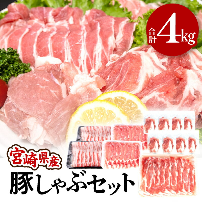 宮崎県産 豚しゃぶ セット 合計4kg 豚ロース 400g×2パック 豚肩ロース 400g×1パック 豚バラ 400g×2パック 豚小間 250g×8袋 小分け グルメ お取り寄せグルメ 宮崎県 宮崎市 送料無料