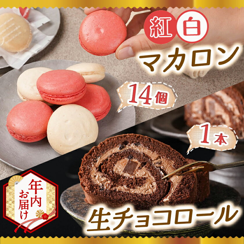 【ふるさと納税】【年内お届け】紅白マカロン＆生チョコロール≪2025年12月15日〜31日お届け≫ - 紅白マカロン いちご ラムレーズン 生チョコロール スイーツ アソート 期間限定 年内お届け 年内発送 送料無料 AC-C205-HNY 【宮崎県都城市は2年連続ふるさと納税日本一！】
