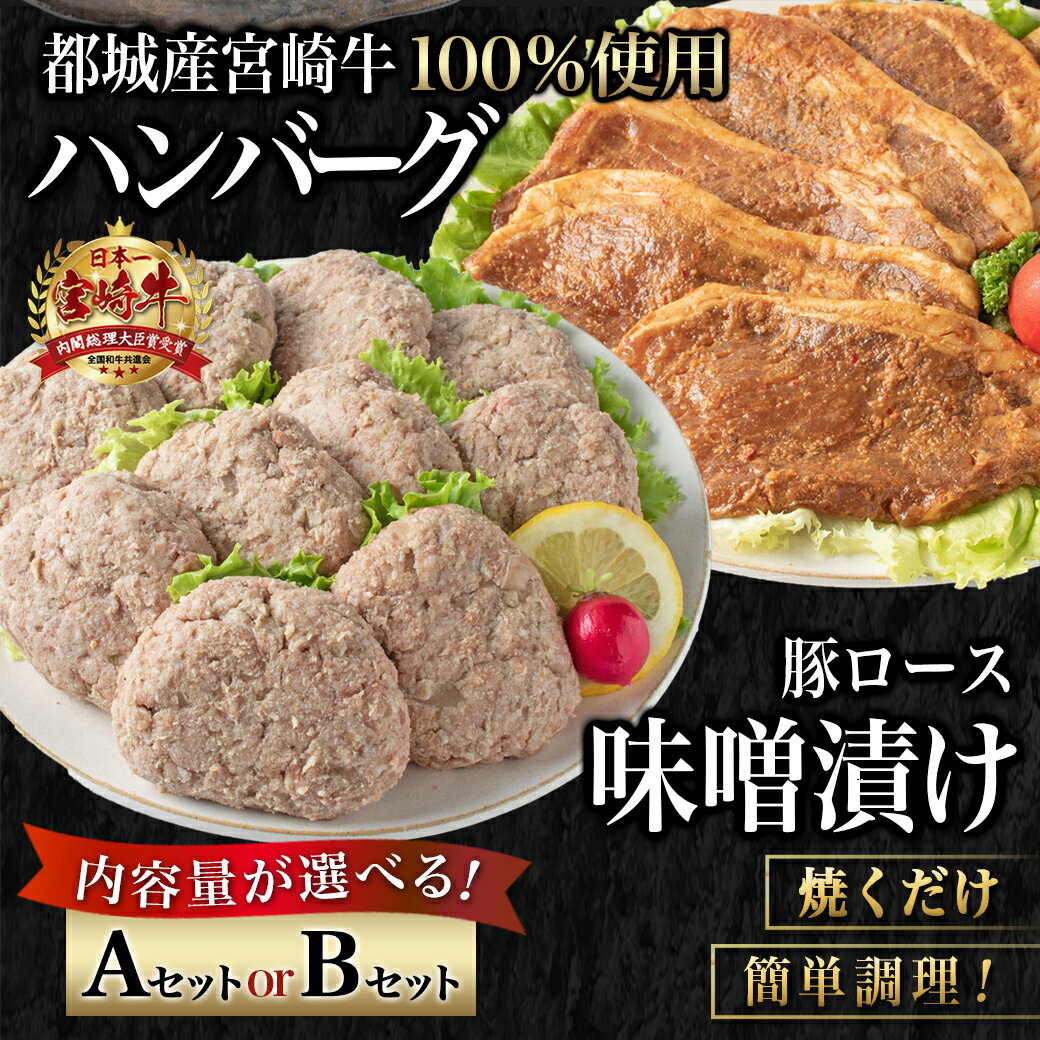 【ふるさと納税】【セット内容が選べる！】宮崎牛ハンバーグ・豚ロース味噌漬けセット - 宮崎県産 牛肉 豚肉 宮崎牛ハンバーグ 宮崎県産豚ロース味噌漬け 選べるセット Aセット/Bセット おかず お惣菜 送料無料 SKU-2502 【宮崎県都城市は令和4年度ふるさと納税日本一！】