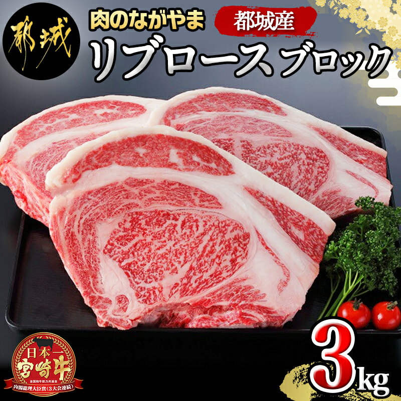 【ふるさと納税】都城産宮崎牛リブロースブロック3kg - 都城産宮崎牛 リブロースブロック 3kg 霜降り肉 ローストビーフ ステーキ ビーフカレー 鉄板焼き 国産 ブランド牛 牛肉 ギフト 贈答用 送料無料 DI-2501 【宮崎県都城市は令和2年度ふるさと納税日本一！】