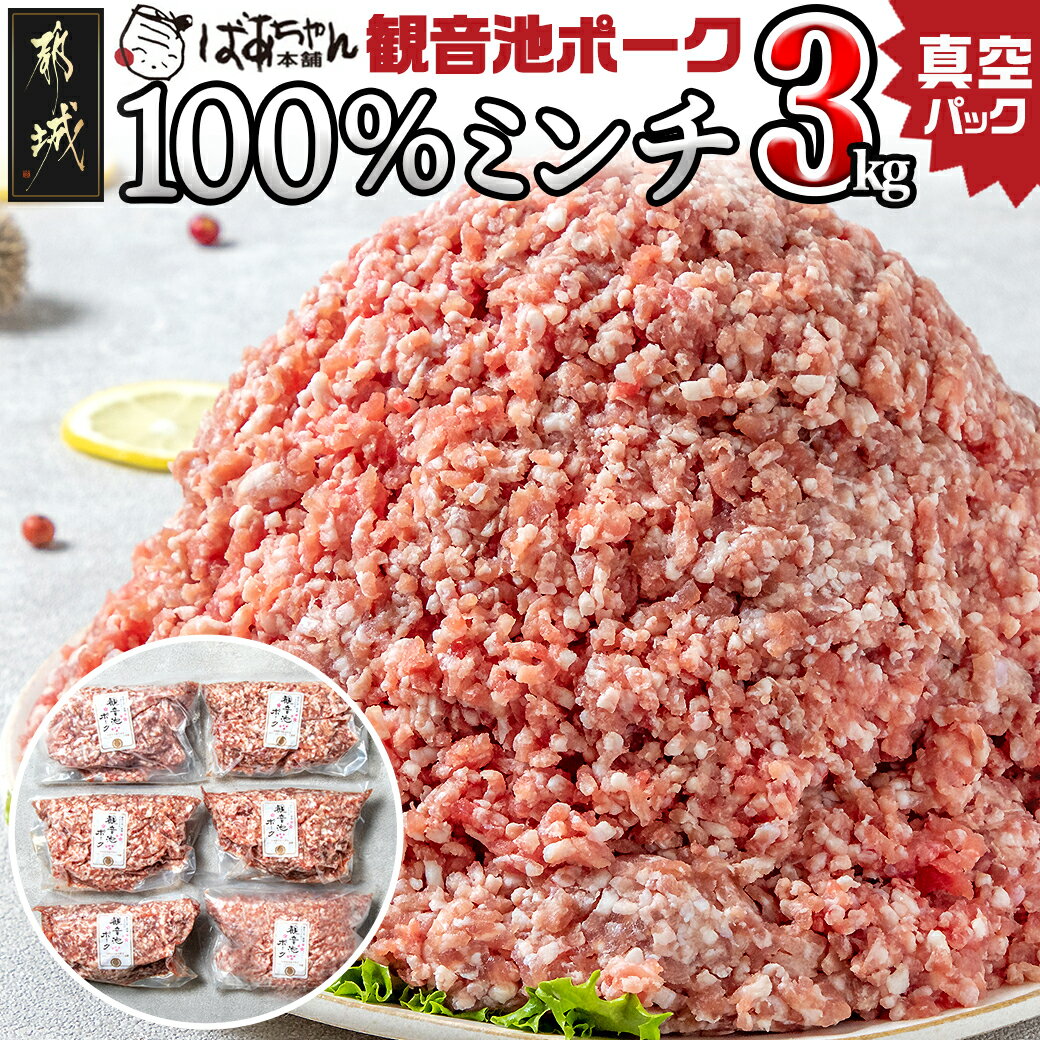 【ふるさと納税】観音池ポーク100％ミンチ3kg(真空パック) - 銘柄豚肉 豚ミンチ肉(500g×6パック) 合計3..