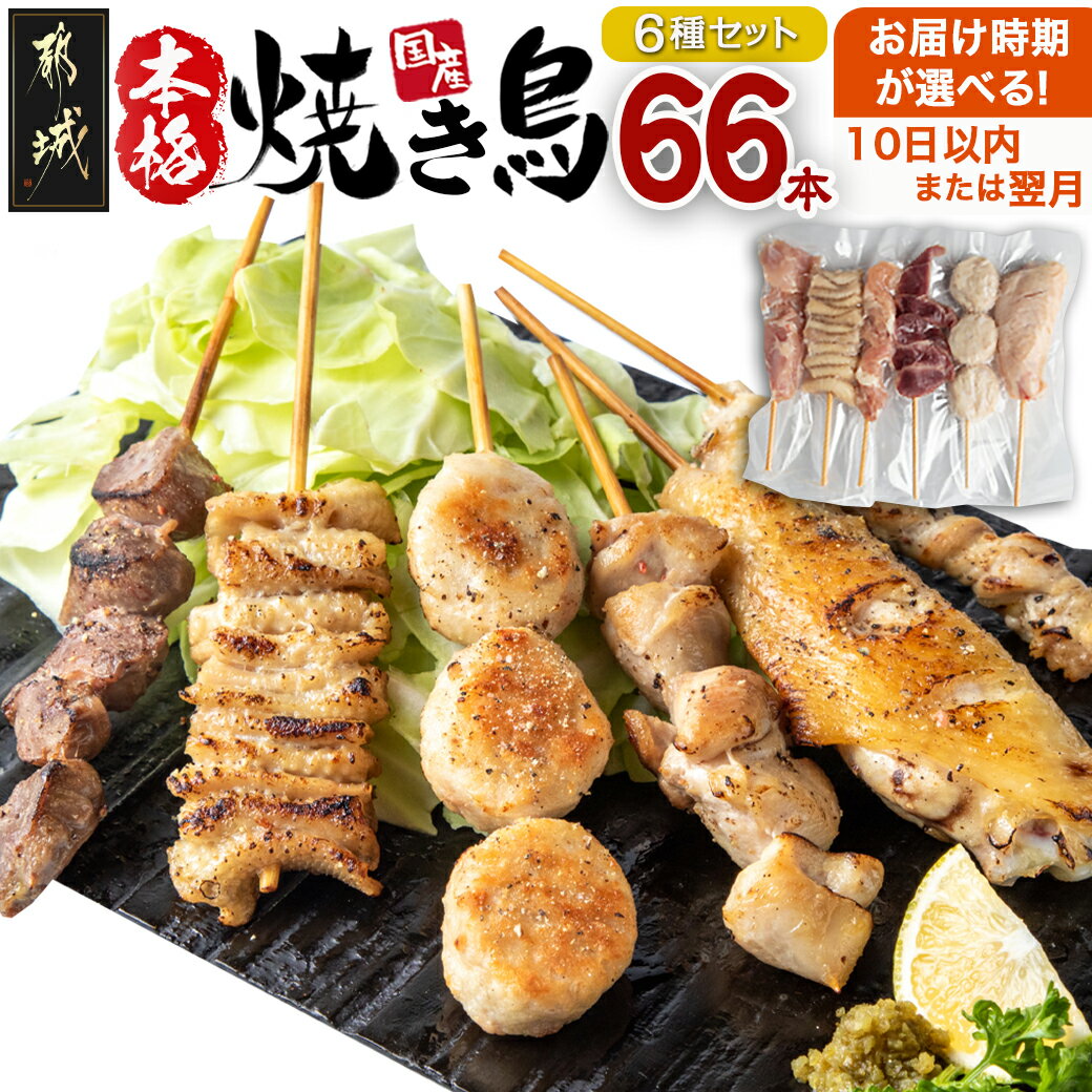 【ふるさと納税】【お届け時期が選べる！】職人串打ちの本格焼き鳥66本！！ - 焼鳥串 生冷凍串 冷凍生肉 6本×11P 10日以内お届け/翌月お届け 送料無料 MJ-3312【宮崎県都城市は令和4年度ふるさと納税日本一！】