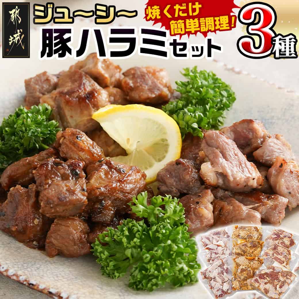 ジューシー豚ハラミ3種セット≪塩胡椒・味噌・にんにく醤油≫ - 豚ハラミ ふっくら ジューシー 味付き 豚肉 希少部位 塩胡椒 味噌 にんにく醤油 送料無料 11-9202