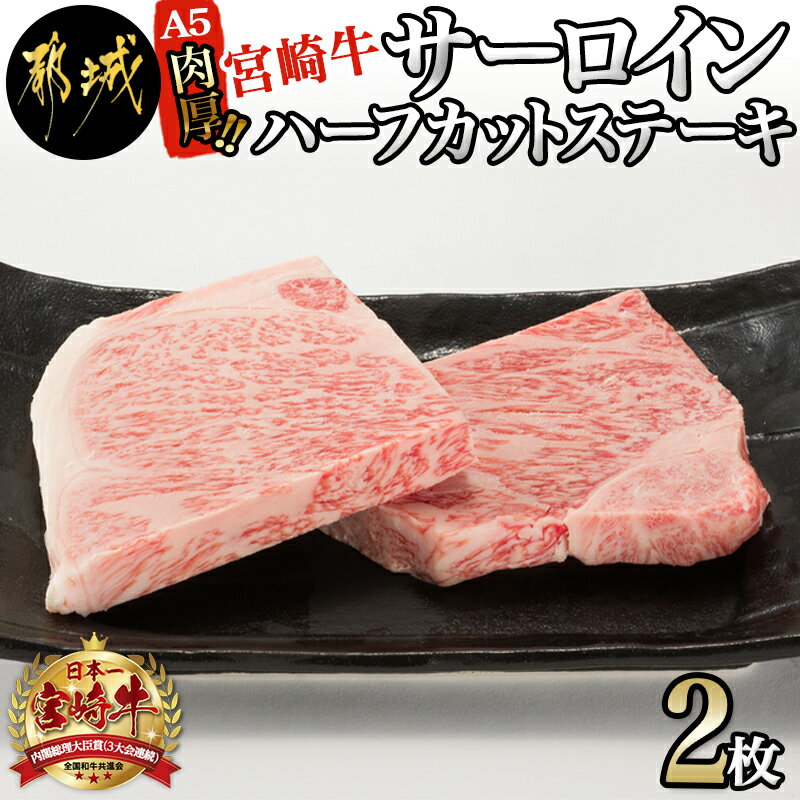 [A5]肉厚!宮崎牛サーロインハーフカットステーキ2枚 - 宮崎牛 A5ランク サーロインステーキ 200g×2 ハーフカット ステーキソース/塩コショウ付 ギフト 贈答用 送料無料