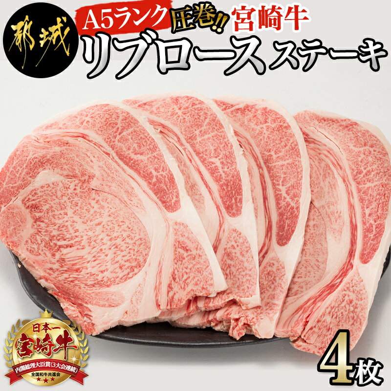 圧巻！宮崎牛リブロースステーキ4枚 - 都城産宮崎牛 リブロース ステーキ用肉 300g×2枚×2P ステーキソース・塩コショウ付 真空パック ギフト 贈答用 送料無料 AF-0106 