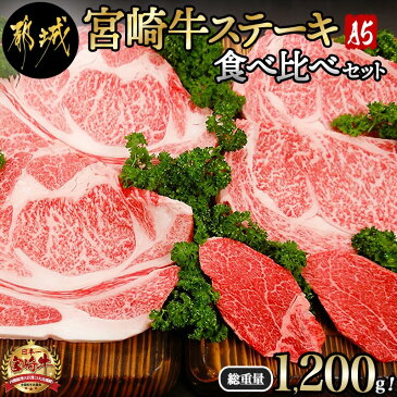 【ふるさと納税】総重量1,200g！都城産宮崎牛ステーキ食べ比べセット - 牛肉 A5ランク サーロインステーキ(200g×2枚)/ヒレステーキ(100g×2枚)/リブロースステーキ(300g×2枚) ギフト 贈答用 送料無料 MM-0101【宮崎県都城市は令和2年度ふるさと納税日本一！】