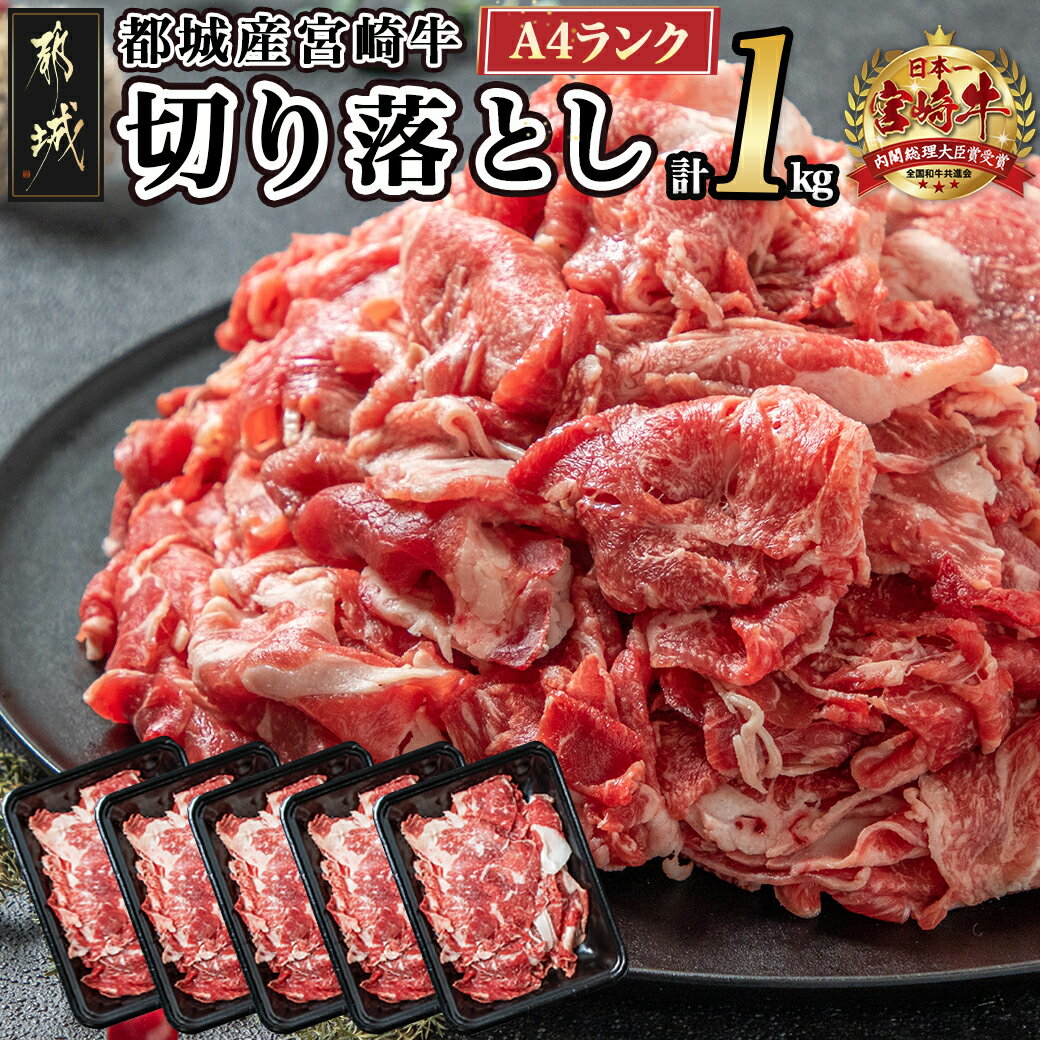 都城産宮崎牛切り落とし 1kg - 国産ブランド牛 小分け200g×5パック(合計1キロ) 肩肉/バラ肉/もも肉 牛丼・炒めものに 肉の野上 送料無料