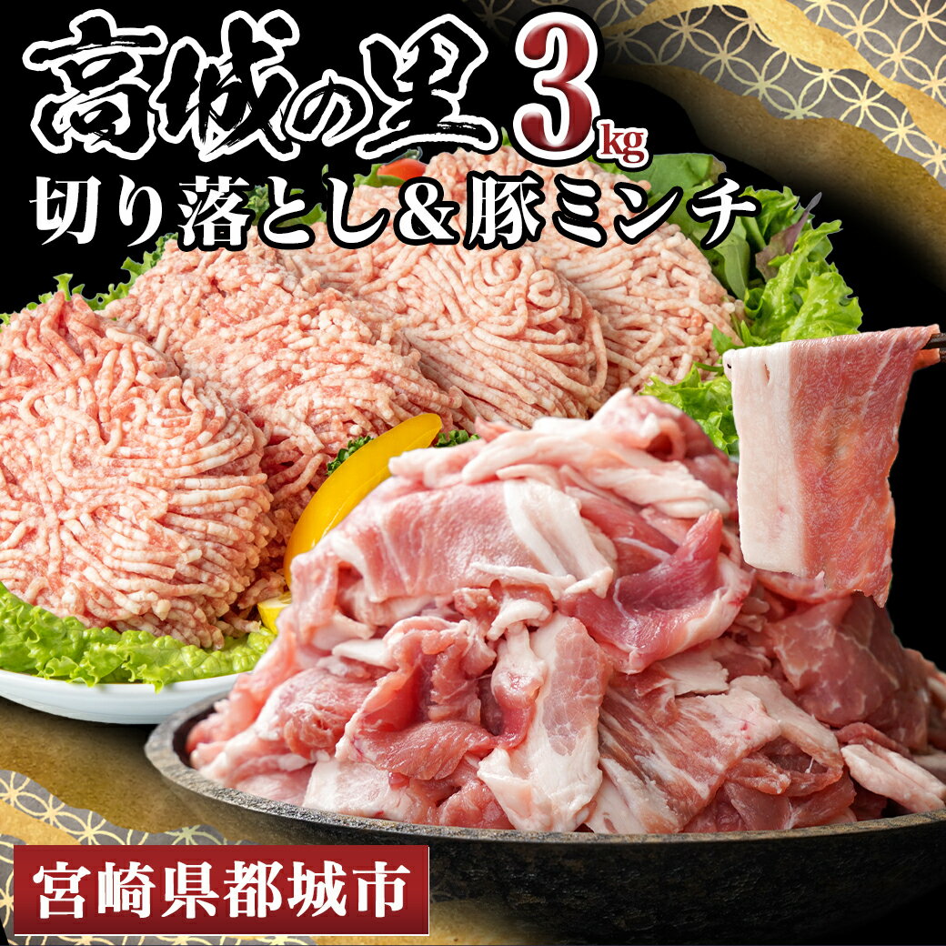 【ふるさと納税】「高城の里」豚切り落とし＆豚ミンチ3kgセット - 豚肉 切り落とし 250g×8P 真空 ミンチ 500g×2P 冷凍 送料無料 12-8405【宮崎県都城市は令和4年度ふるさと納税日本一！】