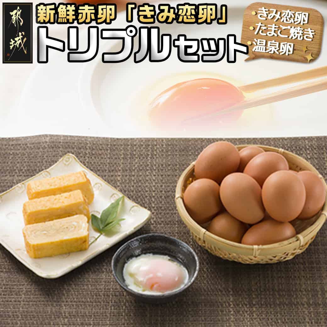【ふるさと納税】新鮮赤卵「きみ恋卵」トリプルセット - 赤玉子(Mサイズ)10個・たまご焼き・温泉卵 セット 赤たまご 赤卵 河中農園 取れたて新鮮たまご タマゴ/たまご/鶏卵 お菓子作りにも最適 送料無料 AA-2912【宮崎県都城市は2年連続ふるさと納税日本一！】のサムネイル